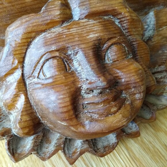 Vintage Cherub Carved Wood Angel Shelf Wall Mounted Altar Chunky Smiling Happy - Picture 13 of 16